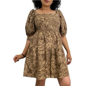House of Harlow 1960 Puff Sleeve Printed Linen Blend Mini Dress - Brown - Medium